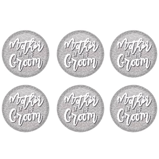 Beistle 2" Silver Sparkle Mother of the Groom Buttons, 6ct.